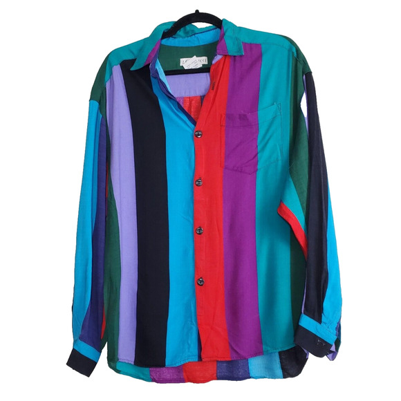 Vintage 90s‎ Z Cavaricci Womens Top Medium Long Sleeve 80s Striped Made In USA - Picture 1 of 8